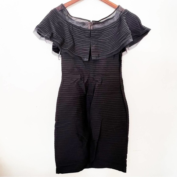 Tadashi Shoji Black Ruffle Off-the-Shoulder Pintuck Dress | Goth Chic | Size S - Picture 3 of 9